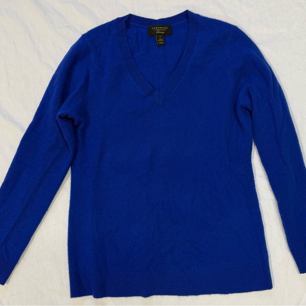 Charter Club Luxury 100% Cashmere Women's V-Neck Blue Sweater R13C - Picture 2 of 7